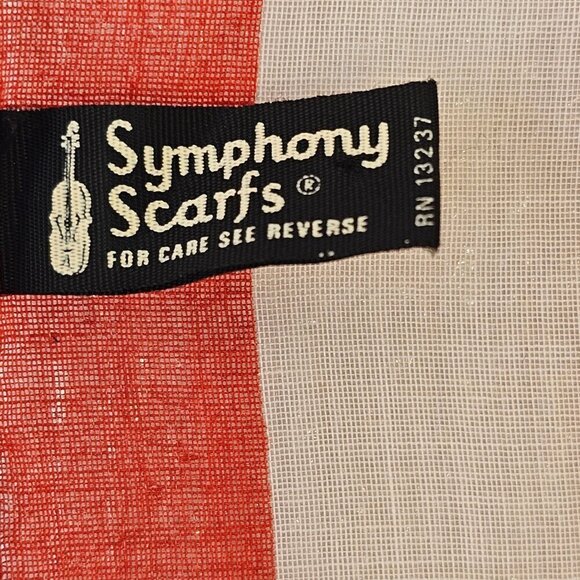 Symphony Scarfs 1960s Sheer Striped Scarf 20x20 Inch Square Red White - Picture 4 of 5
